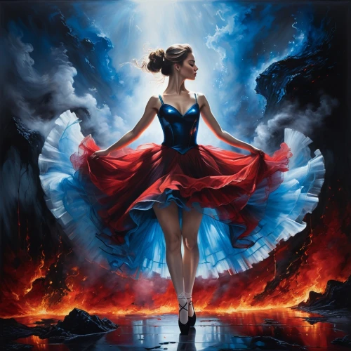 fantasy picture,fantasy art,blue enchantress,queen of hearts,world digital painting,riverdance,fantasy woman,mystical portrait of a girl,cendrillon,red blue wallpaper,hecate,cinders,persephone,red and blue,fire dancer,infernal,rapture,dancing flames,magicienne,sci fiction illustration,Photography,Fashion Photography,Fashion Photography 09