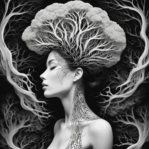 dryad,rooted,unseelie,persephone,dryads,girl with tree,seelie,the enchantress,mother nature,tree crown,vespertine,diwata,usnea,immortelle,mother earth,hecate,druidic,sci fiction illustration,fathom,unrooted,Conceptual Art,Fantasy,Fantasy 02