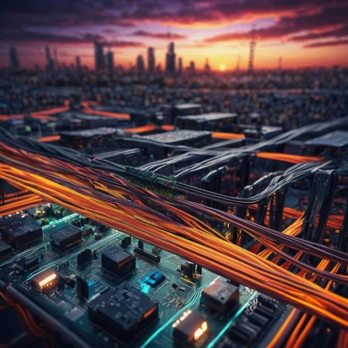 tilt shift,superhighways,circuit board,microdistrict,circuitry,industrial landscape,cityscape,cybercity,city scape,simcity,cityscapes,rail traffic,urbanworld,infrastucture,megapolis,citiseconline,metropolis,industrial area,powergrid,cyberport,Illustration,Abstract Fantasy,Abstract Fantasy 01