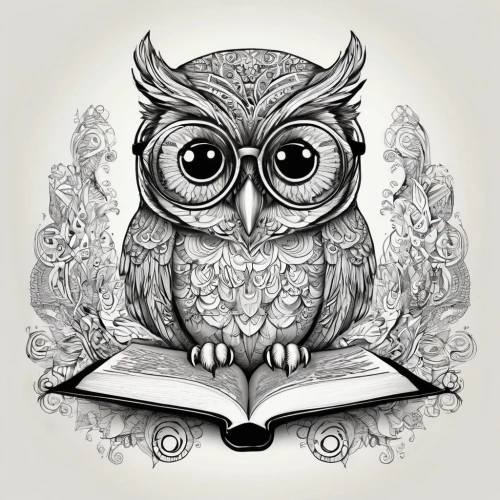 reading owl,boobook owl,owl drawing,owl art,owl,owl pattern,owl background,hibou,bubo,libris,owlet,brown owl,sparrow owl,kawaii owl,owl mandala pattern,owls,coloring page,little owl,author,owl nature,Illustration,Black and White,Black and White 05