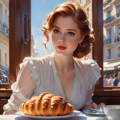 girl with bread-and-butter,woman holding pie,heatherley,woman at cafe,madeleine,parisian coffee,pasteleria,pastries,paris cafe,waitress,milkmaid,pastry shop,panettiere,parisienne,woman drinking coffee,chocolate croissant,woman with ice-cream,pushkina,patisserie,world digital painting,Photography,Artistic Photography,Artistic Photography 15