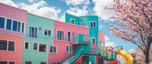 colorful city,colorful facade,harajuku,colorama,hanging houses,candyland,colori,burano,apartment complex,colorful life,scampia,apartment building,apartment block,okuda,sky apartment,color wall,spring in japan,colorada,apartment blocks,colorata,Illustration,Vector,Vector 10