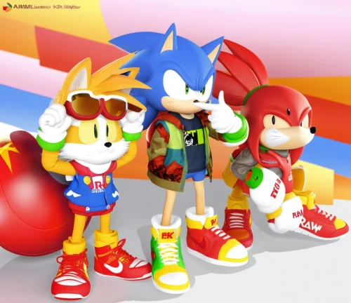 three primary colors,sonics,sonic,tails,sonicblue,sega,sonicnet,knuckles,pensonic,knux,chaotix,3d render,fleetway,sega dreamcast,3d rendered,game characters,sonicstage,dreamcast,windjammers,childhood friends,Photography,General,Realistic