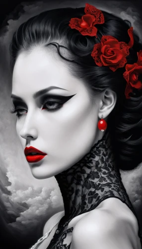 gothic woman,red rose,vampire woman,red roses,black rose,viveros,vampire lady,persephone,gothic portrait,sirenia,vampyres,demoness,nimue,behenna,derivable,vampiric,queen of hearts,countess,hekate,dark angel,Conceptual Art,Daily,Daily 22
