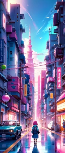 colorful city,tokyo city,cityscape,shinjuku,cybercity,tokyo,futuristic landscape,pink city,fantasy city,cybertown,cloudstreet,microdistrict,cityzen,akihabara,shimbashi,japan landscape,osaka,sidestreet,city scape,kyoto