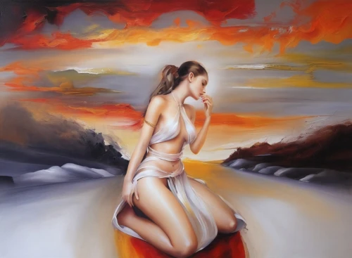 oil painting on canvas,art painting,oil painting,girl on the dune,jeanneney,pintura,etty,peinture,glass painting,bodypainting,italian painter,oil on canvas,oil paint,aflame,girl walking away,fire angel,paining,fire dancer,beach landscape,mexican painter,Illustration,Paper based,Paper Based 11