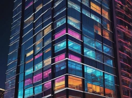 colored lights,tetris,colorful light,vdara,colorful facade,pc tower,glass building,escala,colorful glass,colorful city,skyscraper,electric tower,renaissance tower,glass facades,largest hotel in dubai,makati,rgb,the skyscraper,rotana,residential tower,Conceptual Art,Daily,Daily 15