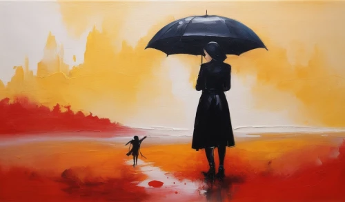 man with umbrella,oil painting on canvas,walking in the rain,little girl with umbrella,art painting,rainfall,girl walking away,oil painting,mary poppins,the sun and the rain,rainswept,peinture,woman walking,watercolor painting,pluie,peintre,brolly,oil on canvas,monsoon,a pedestrian,Illustration,Paper based,Paper Based 07