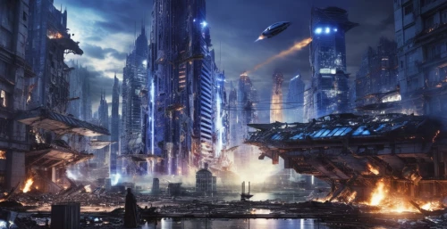 destroyed city,jablonsky,cybercity,arcology,coruscant,dystopian,metropolis,futuristic landscape,ironopolis,titanum,megalopolis,varsavsky,sedensky,imperialis,dystopias,cyberworld,dystopia,areopolis,scifi,valerian,Photography,General,Realistic