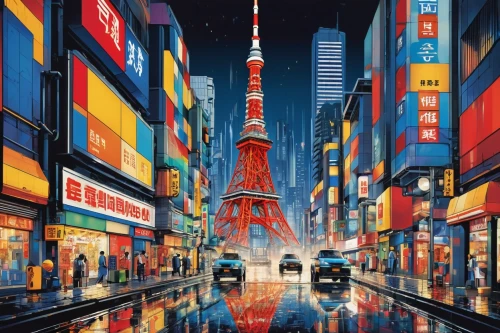 tokyo,tokyo ¡¡,tokyo city,tokio,kabukicho,japan,shinjuku,osaka,kabukiman,japan's three great night views,tokyo tower,ikebukuro,akiba,akihabara,chiyonofuji,ichigaya,glico,colorful city,tsuneo,japan landscape,Art,Artistic Painting,Artistic Painting 43