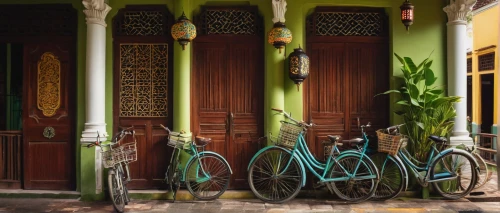 peranakans,shophouses,parked bikes,peranakan,cyclery,bike colors,bicycles,javanese traditional house,wrought iron,parked bike,bicyclette,city bike,bikes,bicycled,bike city,bicycle ride,pondicherry,hoian,siem reap,bicycle,Art,Classical Oil Painting,Classical Oil Painting 05