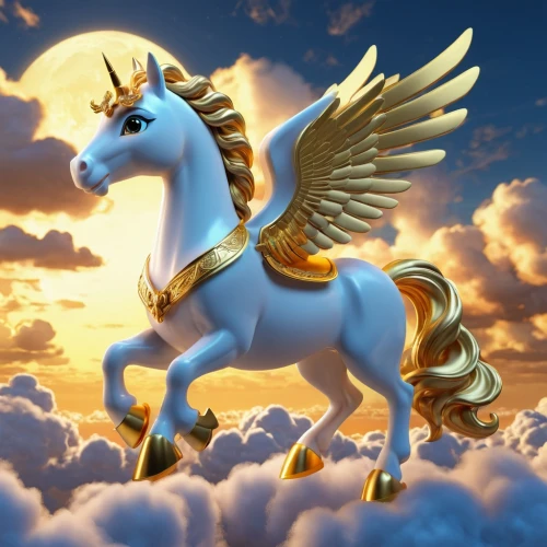 pegasi,pegasys,pegaso,pegasus,buraq,golden unicorn,unicorn background,pegaso iberia,clitophon,licorne,bellerophon,skyhorse,clop,obrony,clariden,nikorn,simorgh,celestia,garridos,dream horse,Unique,3D,3D Character