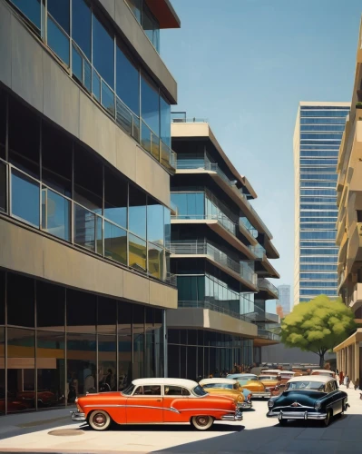 underground garage,seidler,tailfins,bonhams,leases,buick classic cars,tail fins,chevelles,mid century modern,vedado,midcentury,forgacs,american classic cars,auto financing,model years 1958 to 1967,multi storey car park,gtos,1959 buick,1955 montclair,classic cars,Art,Artistic Painting,Artistic Painting 29