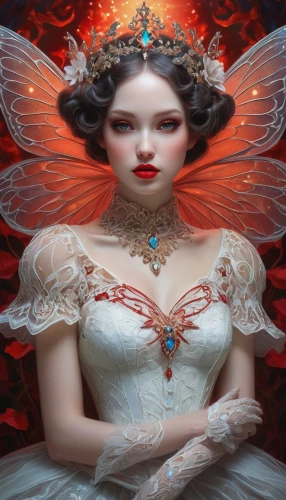 faery,fairy queen,faerie,queen of hearts,evil fairy,baroque angel,flower fairy,rosa 'the fairy,red butterfly,viveros,fantasy art,persephone,fairy,fairest,little girl fairy,the angel with the veronica veil,rosa ' the fairy,seraphim,angel wings,fairy tale character,Conceptual Art,Daily,Daily 22