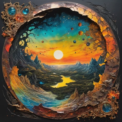planet eart,porthole,yinyang,cosmic eye,phase of the moon,circular,circular puzzle,little planet,planet alien sky,portals,fractals art,colorful spiral,world digital painting,vortex,planet,fractalius,glass painting,sun and moon,orb,mother earth,Art,Classical Oil Painting,Classical Oil Painting 31