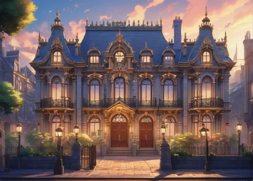 violet evergarden,brownstones,victoriana,beautiful buildings,dreamhouse,fairy tale castle,victorian house,townhouse,castle of the corvin,apartment house,doll's house,the city of mozart,gold castle,brownstone,victorian,nunnally,sanctorum,townhome,castelul peles,schuitema,Illustration,Japanese style,Japanese Style 03