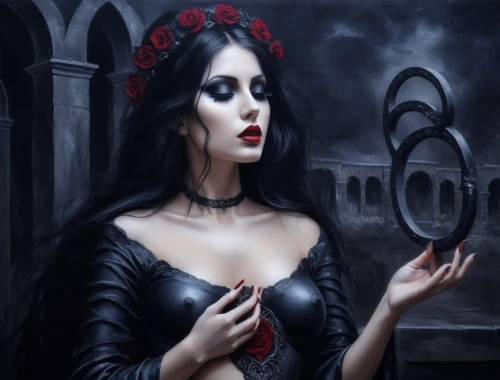gothic woman,gothic portrait,dark gothic mood,gothic,gothic style,hekate,vampyres,hecate,gothic dress,vampire woman,dark angel,vampire lady,goth woman,demoness,gothika,malefic,sirenia,vampyre,dark art,dhampir,Illustration,Realistic Fantasy,Realistic Fantasy 46