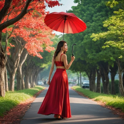 asian umbrella,japanese umbrella,girl in a long dress,japanese woman,man in red dress,vietnamese woman,lady in red,japanese umbrellas,cheongsam,summer umbrella,red gown,woman walking,miss vietnam,red summer,parasol,red cape,flamenca,girl in red dress,ao dai,overhead umbrella,Photography,General,Realistic
