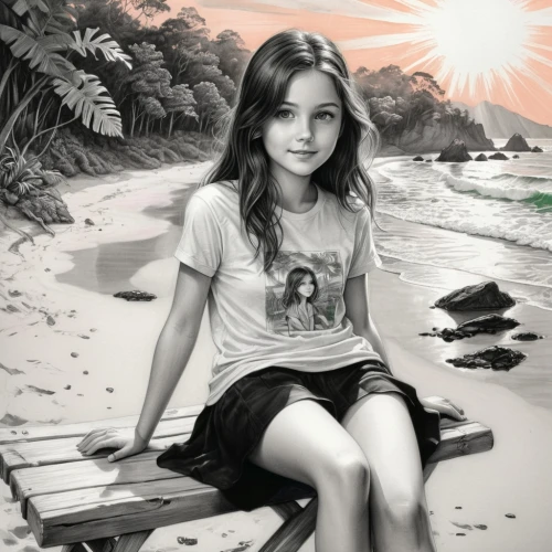 photo painting,girl in t-shirt,world digital painting,beach background,tamanna,girl sitting,melody,in photoshop,girl on the dune,youqian,relaxed young girl,yuanwang,digital painting,girl drawing,sittichai,asia girl,yuanying,viet nam,beren,sonatine,Illustration,Black and White,Black and White 30