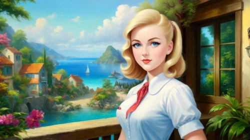 catalina,tropico,stewardess,waitress,darjeeling,fraulein,world digital painting,lady medic,heidi country,popeye village,cartoon video game background,retro girl,portofino,kalinka,retro woman,gardenia,ulla,blossman,blonde woman,landscape background