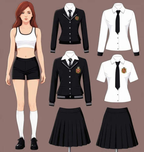 a uniform,dressup,derivable,uniform,uniforms,school clothes,police uniforms,tailcoats,women's clothing,tailcoat,attires,retro paper doll,ladies clothes,formalwear,outfits,anime japanese clothing,refashioned,school skirt,clothes,usherette,Illustration,Vector,Vector 03