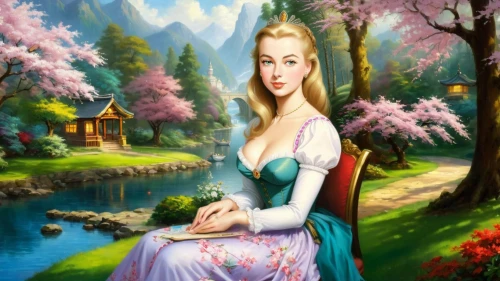 fantasy picture,fairy tale character,galadriel,landscape background,the blonde in the river,fantasy art,eilonwy,springtime background,morgause,ninfa,ostara,fairy tale,spring background,fairyland,thumbelina,dorthy,noldor,jessamine,tuatha,lorien