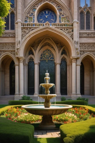 temple square,collegiate basilica,fleur de lis,tulane,maximilian fountain,garden of the fountain,smithsonian,stanford university,pcusa,mdiv,ucla,usc,notre dame,fountain,fountain lawn,monastery garden,stanford,notredame,august fountain,cathedral,Art,Classical Oil Painting,Classical Oil Painting 34