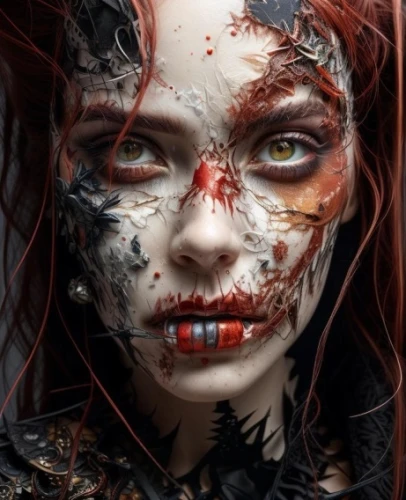 viveros,chevrier,voodoo woman,gothika,painted lady,seelie,gothic woman,dead bride,splicer,jingna,vampire woman,arachne,demoness,splintered,two face,gothic portrait,dark art,vampire lady,face paint,unseelie