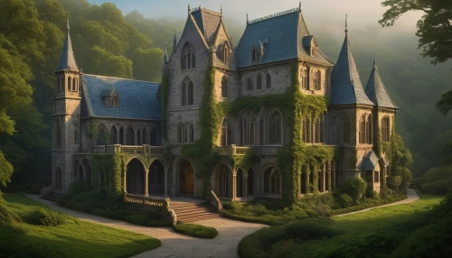nargothrond,fairy tale castle,rivendell,hogwarts,riftwar,fairytale castle,castle of the corvin,house in the forest,gothic church,witch's house,adelaar,knight's castle,silmarillion,monastery,maplecroft,cathedral,gondolin,forest house,medieval castle,karakas,Illustration,Retro,Retro 16