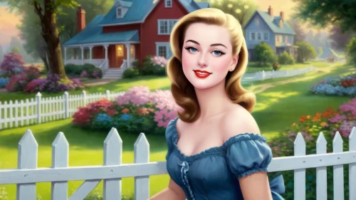 housemaid,white picket fence,gwtw,maureen o'hara - female,dorthy,landlady,housemaids,pleasantville,southern belle,housedress,housekeeper,cartoon video game background,houses clipart,doll's house,homesteader,housework,housewife,homemaking,girl in the garden,woman house