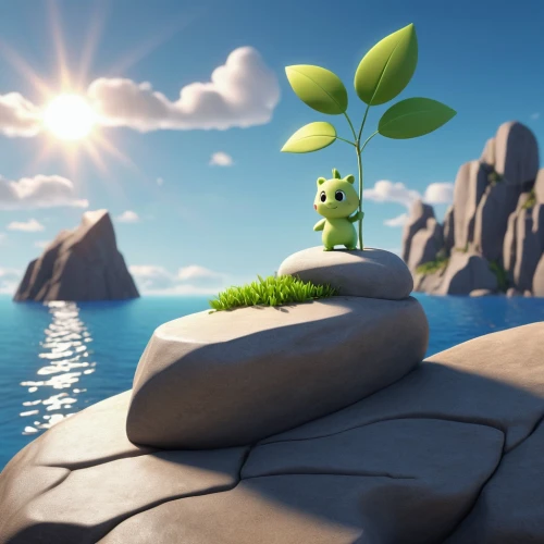 resprout,cartoon video game background,aaaa,sprout,photosynthesis,3d background,frog background,beanstalk,3d render,renderman,photosynthesize,succulent plant,balanced boulder,koropeckyj,stone background,summer background,peashooter,pinya,landscape background,ludot,Unique,3D,3D Character