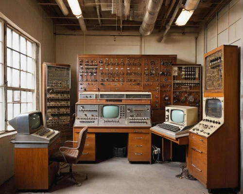 switchboards,computer room,switchboard,edsac,control desk,oscilloscopes,synthi,control panel,museum of technology,eniac,instrumentation,electronic records,the boiler room,switchboard operator,engine room,control center,compressors,radiophonic,lead accumulator,controls,Illustration,Retro,Retro 21
