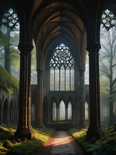 hall of the fallen,rivendell,cathedrals,sanctuary,forest chapel,archways,nargothrond,cathedral,dandelion hall,ruins,diagon,beleriand,hogwarts,labyrinthian,silmarillion,doorways,seregil,cloisters,threshold,haunted cathedral,Conceptual Art,Oil color,Oil Color 05