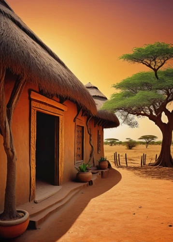 afrika,african art,africaines,africano,african culture,africa,cartoon video game background,africain,africas,east africa,thatched roof,batswana,auriongold,burkina,ancient house,traditional house,tsavo,home landscape,world digital painting,thatched,Conceptual Art,Daily,Daily 18