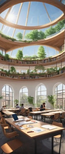 school design,sky space concept,renderings,study room,daylighting,reading room,greenhouse,atriums,teahouse,sky apartment,oval forum,glass roof,modern office,cafeteria,desks,classroom,roof garden,hahnenfu greenhouse,sketchup,lecture room,Conceptual Art,Oil color,Oil Color 17