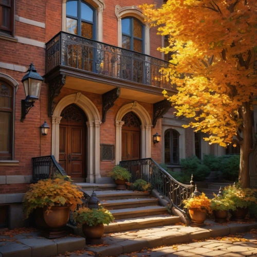 brownstones,brownstone,outremont,fredericton,depauw,henry g marquand house,marylhurst,westmount,rowhouses,otterbein,cabbagetown,autumn decor,golden autumn,autumn decoration,fall foliage,fall landscape,townhome,haddonfield,frontenac,autumn color,Conceptual Art,Oil color,Oil Color 09