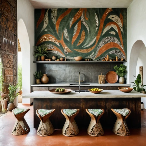 moroccan pattern,spanish tile,tile kitchen,interior decor,amanresorts,contemporary decor,patterned wood decoration,palmilla,bohemian art,modern decor,dining table,mid century modern,tropical greens,ceramic tile,stucco wall,dining room table,boho art style,interior decoration,philodendron,frescoed,Photography,Fashion Photography,Fashion Photography 24