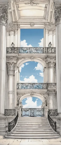 virtual landscape,skyboxes,cochere,neoclassical,versailles,webgl,colonnades,opengl,marble palace,sketchup,neoclassicism,scenically,entablature,stereoscopic,sapienza,physx,rome 2,3d rendering,colonnade,composited,Illustration,Black and White,Black and White 34