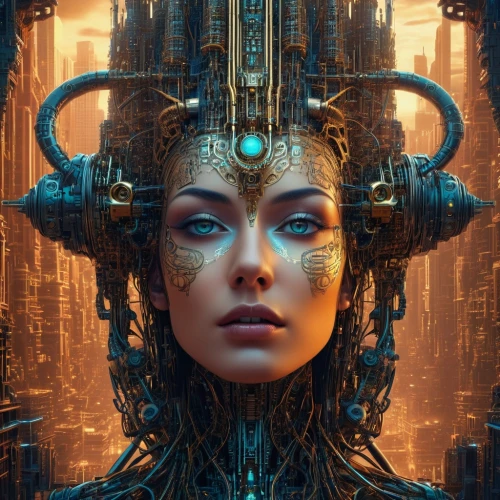 amidala,automaton,afrofuturism,cyberia,cyberpunk,metropolis,cyberangels,cybernetic,estess,transhuman,priestess,cybernetically,fantasy portrait,cyborg,sci fiction illustration,samsara,biomechanical,echo,medusa,cleopatra,Conceptual Art,Sci-Fi,Sci-Fi 09