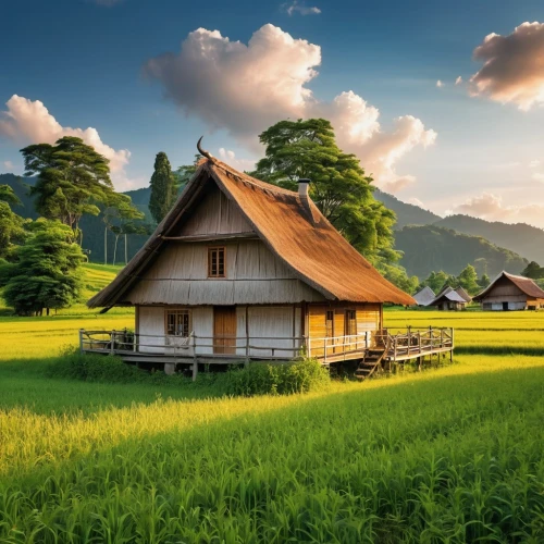 ricefield,japan landscape,home landscape,rice field,rice fields,beautiful japan,the rice field,landscape background,lonely house,wooden house,small house,paddy field,little house,traditional house,miniature house,yamada's rice fields,wooden houses,ricefields,rural landscape,countryside,Photography,General,Realistic