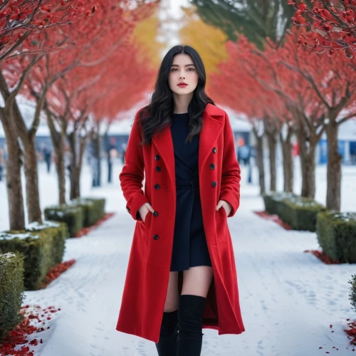 red coat,winter cherry,redcoat,long coat,winter background,black coat,peacoat,red riding hood,winter dress,red magnolia,lady in red,poppy red,overcoat,red tree,yifei,winterberry,bright red,asami,red background,red maple,Photography,General,Commercial