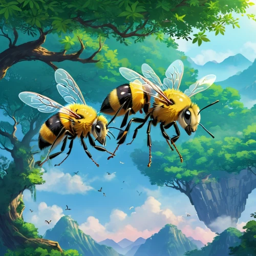 bumblebees,honey bees,bees,honeybees,giant bumblebee hover fly,drone bee,stingless bees,metabee,bee,two bees,bee colony,bee farm,swarm of bees,apiaries,wild bee,beekeepers,honey bee home,buzzcocks,abejas,hoverflies,Illustration,Japanese style,Japanese Style 03