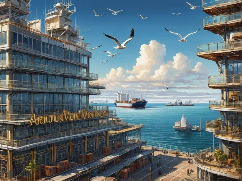 seasteading,costa concordia,sea fantasy,yamatai,harborfront,artificial islands,seaside resort,citadels,harbour city,ecotopia,dockage,floating huts,alexandria,sedensky,portanova,cyberport,windows wallpaper,floating islands,megaships,philippopolis,Illustration,Black and White,Black and White 06