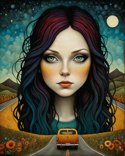 girl and car,woman in the car,girl in car,girl with a wheel,travel woman,girl in a long,bohemian art,caterpillar gypsy,behenna,passenger,viveros,countrywoman,boho art,jasinski,young woman,woman with ice-cream,persephone,boho art style,the girl at the station,girl with tree,Illustration,Abstract Fantasy,Abstract Fantasy 19