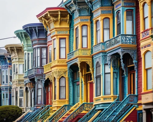 san francisco,rowhouses,sanfrancisco,row houses,sf,colorful facade,row of houses,colorful city,haight,taraval,duboce,painted lady,beautiful buildings,divisadero,rowhouse,victorian,balconies,boardinghouses,old victorian,townhouses,Art,Artistic Painting,Artistic Painting 42