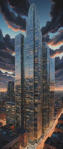 skyscrapers,skycraper,skyscraper,skylstad,the skyscraper,glass building,skyscapers,kimmelman,vdara,escala,azrieli,skyscraping,supertall,sedensky,ctbuh,urbis,glass facades,cityscape,futuristic architecture,cybercity,Illustration,Japanese style,Japanese Style 15
