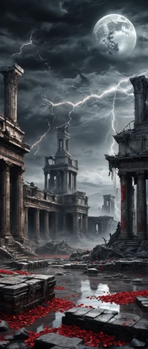 destroyed city,post-apocalyptic landscape,imperialis,desolation,ancient city,necropolis,scythopolis,apocalyptic,tartarus,ruinas,the ruins of the,ancient ruins,the ancient world,deadlands,propylaea,scarcities,ancient rome,metapontum,ruinous,post apocalyptic,Conceptual Art,Fantasy,Fantasy 33