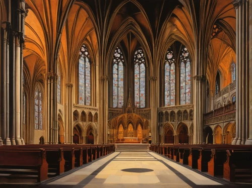 presbytery,transept,church painting,cathedrals,cathedral,sanctuary,main organ,duomo,ecclesiastical,ulm minster,pipe organ,vaulted ceiling,the cathedral,liturgical,episcopalianism,nidaros cathedral,ecclesiatical,empty interior,choir,gothic church,Illustration,Retro,Retro 15