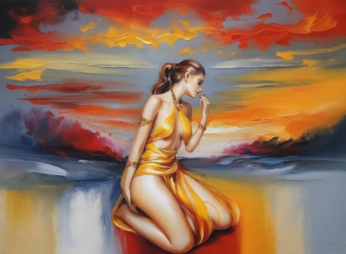 oil painting on canvas,etty,oil painting,girl on the river,uvi,sirene,art painting,flamenca,bodypainting,ariadne,bather,amphitrite,sea beach-marigold,girl on the dune,oil on canvas,orange robes,lacombe,el mar,pintura,fischl,Illustration,Paper based,Paper Based 11