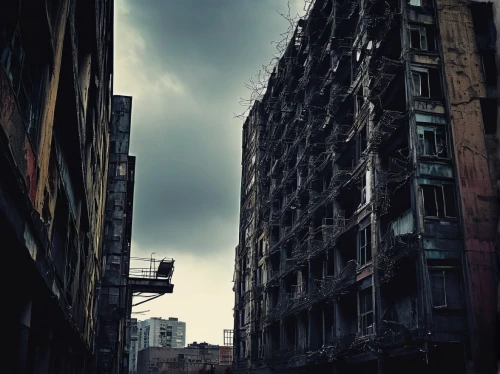 kowloon city,post apocalyptic,kowloon,hashima,post-apocalyptic landscape,destroyed city,dilapidated building,urban landscape,dereliction,mongkok,scampia,wangfujing,dilapidated,dongguan,chungking,ashrafieh,overdeveloped,chongqing,wanchai,hankou,Photography,Black and white photography,Black and White Photography 03
